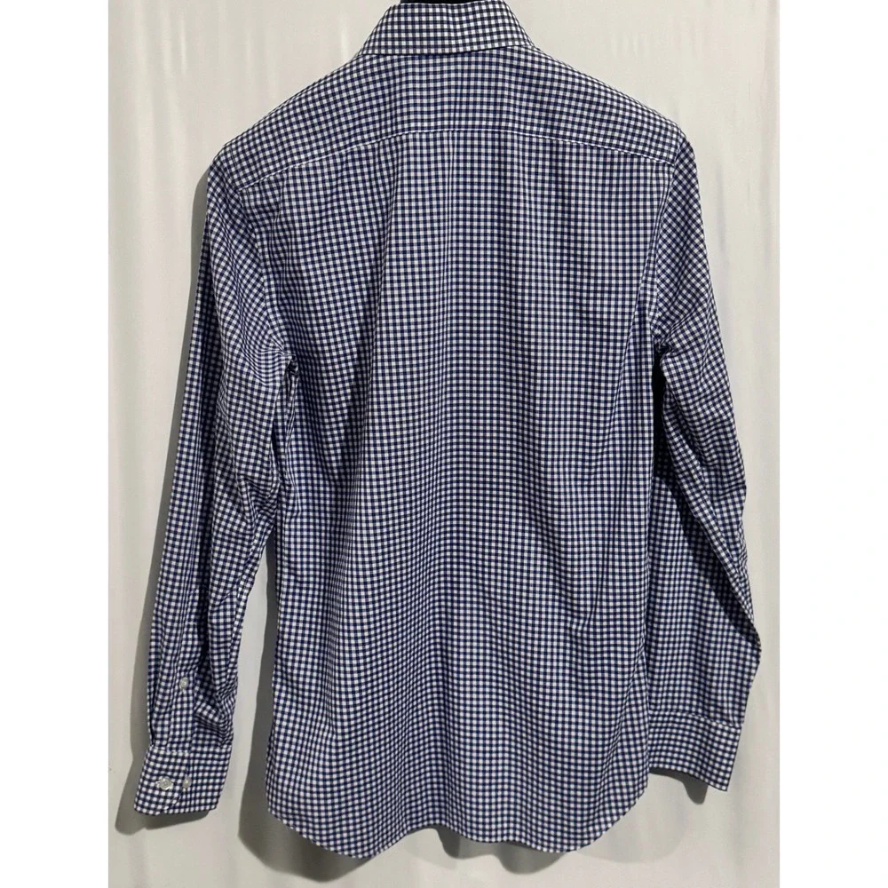Banana Republic Mens Non-Iron Cotton Stretch Gingham Dress Shirt Navy Blue S